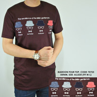 BAJU KAOS MOTIF TOPI 4 WARNA MERAH MARUN COWOK PRIA