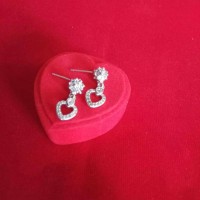ANTING TUSUK LOVE PERAK 925 / PERHIASAN SILVER LAPIS EMAS PUTIH/GIWANG