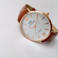 JAM TANGAN PRIA WANITA DW KULIT WARNA COKLAT MUDA