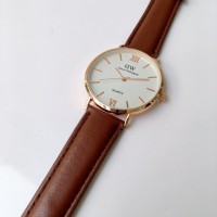 JAM TANGAN PRIA WANITA DW KULIT WARNA COKLAT TUA