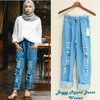 Jual baggy ripped jeans pants - celana murah - jogger - bawahan wanita Murah