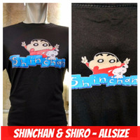 kaos crayom sinchan & shiro anime manga komik combed hitam baju distro