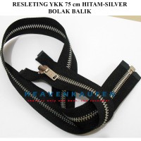 Resleting Zipper Jaket YKK 75 cm Bolak Balik Warna Hitam-Silver