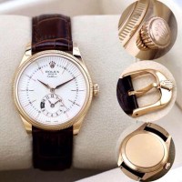 Jam Tangan ROLEX Cellini Brown Leather Chrono Date (GOLD)