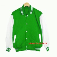 Jual JAKET POLOS BASEBALL HIJAU LIST PUTIH! SWEATER BASE BALL MURAH VARSITY Murah