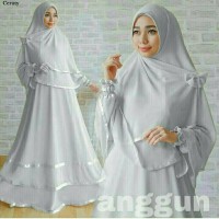 Gamis Wanita / Baju Muslim Hijab Syari Bergo Line ANGGUN Gray