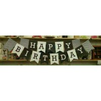Jual BANNER FLAG Happy Birthday Black & White Murah