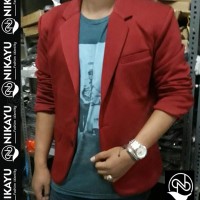 Jual PROMO Jaket Blazer FLEECE MAROON - Jas Pria Casual SLimfit Korea Style Murah
