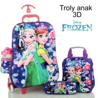 Jual Tas Trolley Anak 5 In 1 3D Frozen Elsa 6 Roda Murah