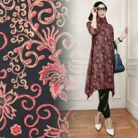 Baju Wanita Gamis Hijab Muslim Set 3in1 Batik Velvet Arumi Red MURAH