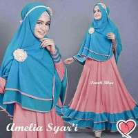 Baju Wanita Muslim Hijab Gamis Bergo Amelia Peach Blue MURAH
