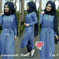 Baju Wanita Muslim Hijab Gamis Savannah Denim Set 3in1 MURAH