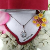 1set kalung+liontin perak 925 lapis emas putih