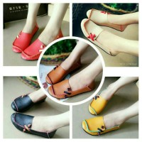 Jual sandal sepatu wanita flat kulit sintetis import Murah