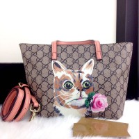 Tas Gucci Tote GG Supreme PINK PEACH CAT 6021