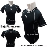 Jual Baju Pendek Olahraga Gym - UA ONE NATION BLACK SILVER COMPRESSION Murah