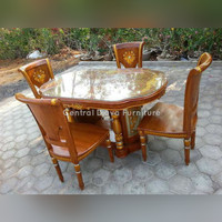 Kursi & Meja Makan Kayu Jati Salina Gendong 4 Kursi Ukiran Jepara