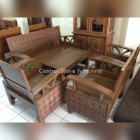 Kursi & Meja Tamu Koper Kayu Jati Minimalis Ukiran Bunga Melati Jepara
