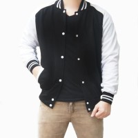 Jual JAKET POLOS BASEBALL HITAM PUTIH! SWEATER PRIA WANITA MURAH VARSITY Murah