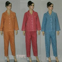 baju tidur/piyama wanita motif garis cln panjang lengan panjang Blue