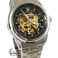 Jual Rolex Skeleton Rantai Silver List Diamond Hitam Murah