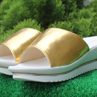 JUAL HARGA GROSIR SANDAL WEDGES WANITA SELOP MURAH TB-1134 GOLD TERMUR