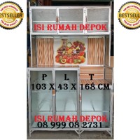 Lemari Rak Piring Kompor Magic Com Kaca Keramik 3 pintu Allumunium