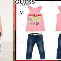 Guess Setelan Anak Perempuan Atasan + Bawahan Jeans + Ikat Pinggang