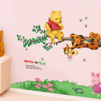 wall sticker 50x70/wall stiker transparan-AY703-POOH N HANGING TIGER
