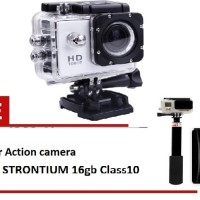 Kogan Action Camera 1080p - 12MP - Putih + Tongsis + microsd vgen 16