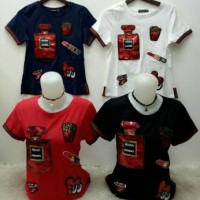 kaos bordir motif parfum lipstik import size L - XL modis