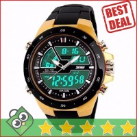Jual Jam Tangan Pria Dual Time SKMEI Casio Men Original AD1016 Gold Murah