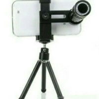 Jual Lensa Tele 8X Zoom + Tripod Mini + Holder untuk smartphone Murah