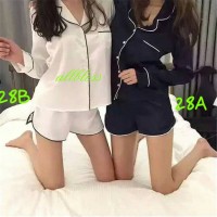 Jual Baju tidur setelan KOREAN STYLE CARDIGAN piyama satin Krah bergaris Murah