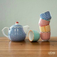 Jual UCHII Ceramic Tea Pot set - Wave Pattern / Teko Teh & Cangkir Keramik Murah