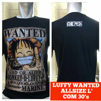 kaos combed hitam monkey d luffy wanted anime manga komik baju distro