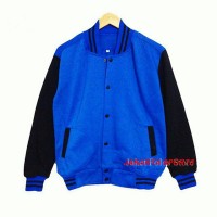 Jual JAKET POLOS BASEBALL BIRU LIST HITAM ! SWEATER BASE BALL MURAH VARSITY Murah