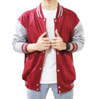 Jual JAKET POLOS BASEBALL MERAH LIST ABU! SWEATER BASE BALL MURAH VARSITY Murah