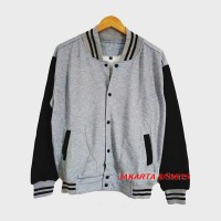 Jual JAKET POLOS BASEBALL ABU LIST HITAM ! SWEATER BASE BALL MURAH VARSITY Murah