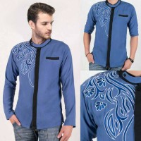 Pakaian Baju Pria Cowok Koko Muslim Royal Blue Biru Casual Santai Pas