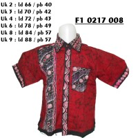hem batik tulis anak cowo merah 2 3 4 / kemeja etnik klaten F10217008