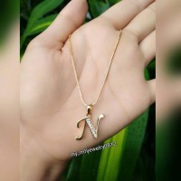 Kalung+liontin huruf perak 925 lapis emas kuning