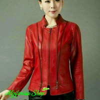jaket semi kulit keren untuk wanita/99% bahan mirip kulit domba asli