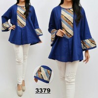 Atasan Blouse Modis Jumbo Kombis Batik Asterix Navy