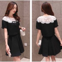 Dress Setelan Wanita Import Korea Baju Pesta Katun Brokat Hitam 500