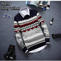 Jual Baju / Sweater Rajut Pria Naza Grey Tribal Murah