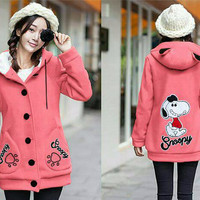 Jual JUAL Jaket Hoodie Kaki SNOOPY Peach Murah