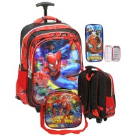 Tas Trolley Anak Sekolah SD Import Spiderman 5D Timbul Dan Lunch Bag