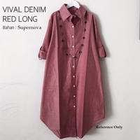 Jual Kemeja Wanita Vival Denim Red Long Murah