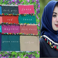 BARU Hijab Jilbab Tasel Pom Pom /Jilbab Segiempat Tassel Rumbai Pela